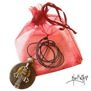 Sterling Cross on Tiger Iron Jasper - Adjustable Length Cord - NWOT